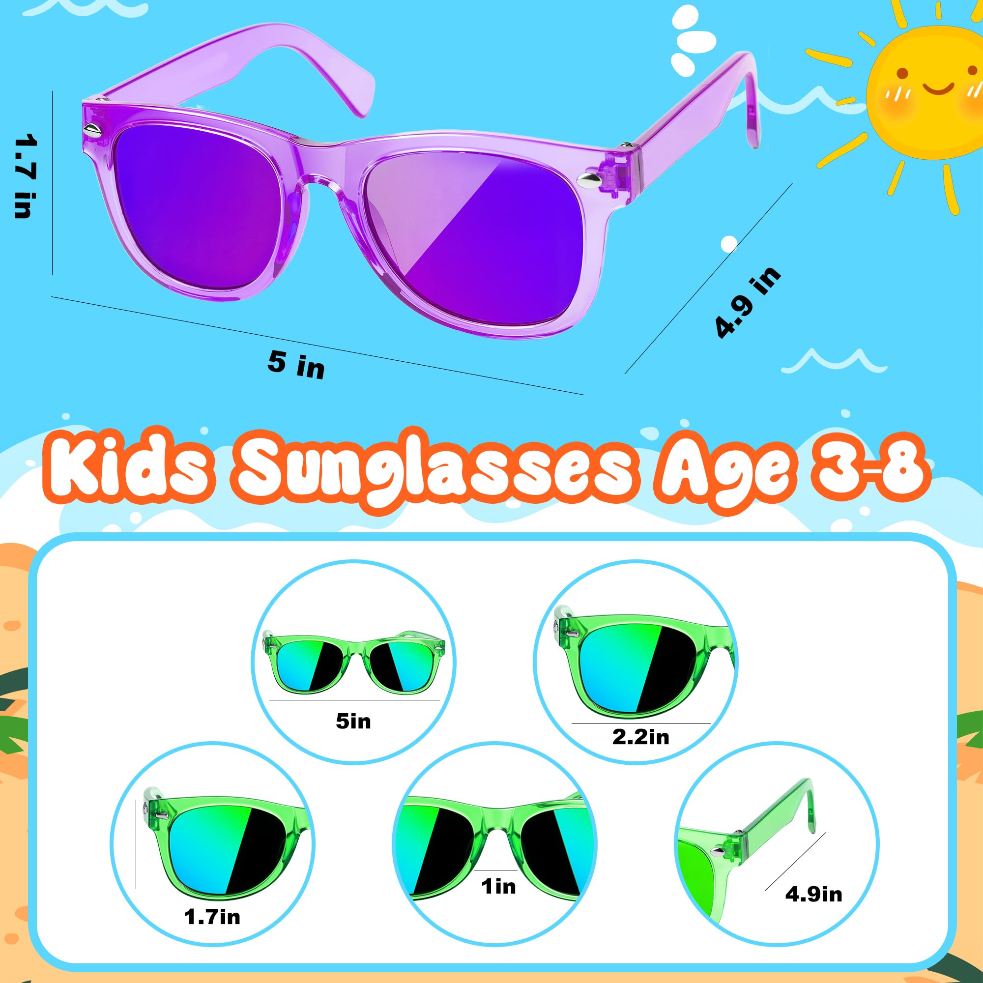 OLIKER Kids Sunglasses Bulk Party Favors,24 Pack Boys Girls Sunglasses for Kids Age 3-8 with UV 400 Protection,Birthday Party Supplies