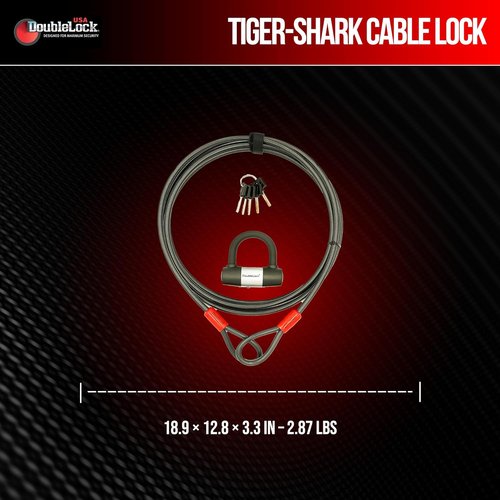 DoubleLock Tiger-Shark 16ft Heavy-Duty Cable Lock Bundle - 10mm Thick Steel Cable for Trailers & RVs