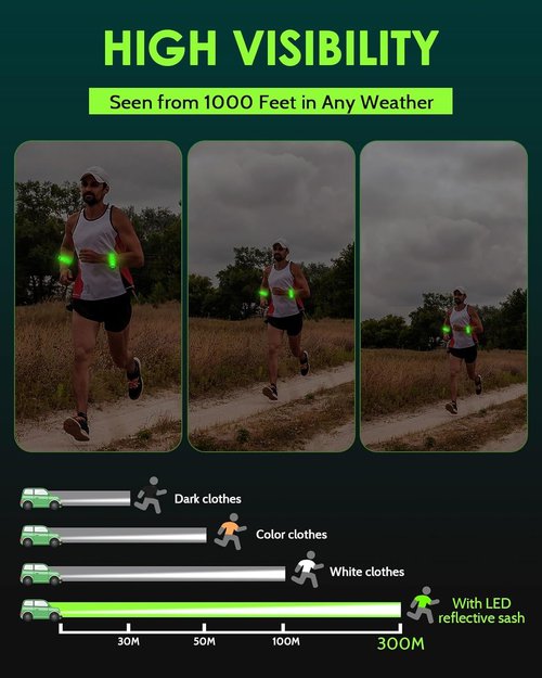 Fitense Rechargeable LED Armband 2-Pack, High Visibility Running Gear for Night Safety, 5 Colors & 3 Modes Light Up Wristbands for Night Walking, Cycling, Gift for Women Men Kids