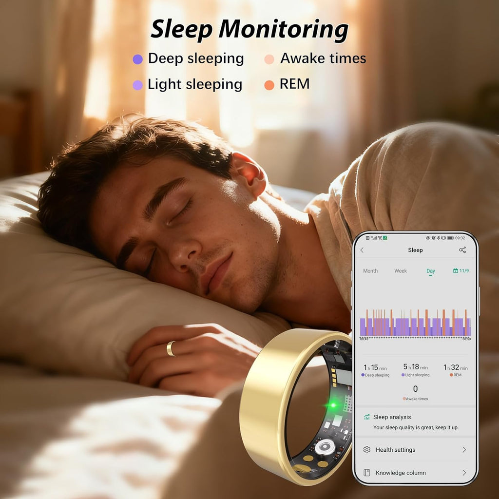 Smart Health - Fitness Ring for Men & Women | Heart Rate, Blood Oxygen & Sleep Tracker - Gold, Size 8