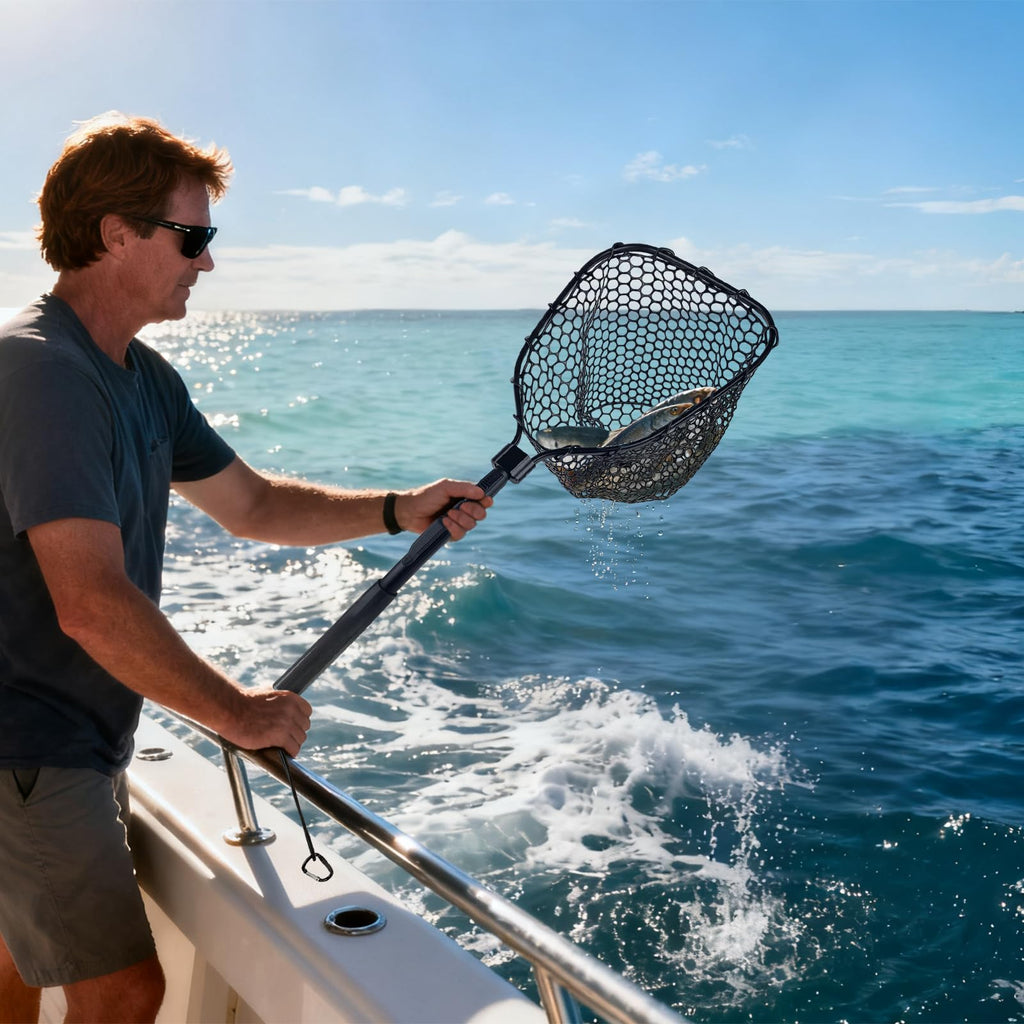 Fishing Net with Handle, Fish Landing Net for Kids Men Women, Safe Fish Catching or Releasing