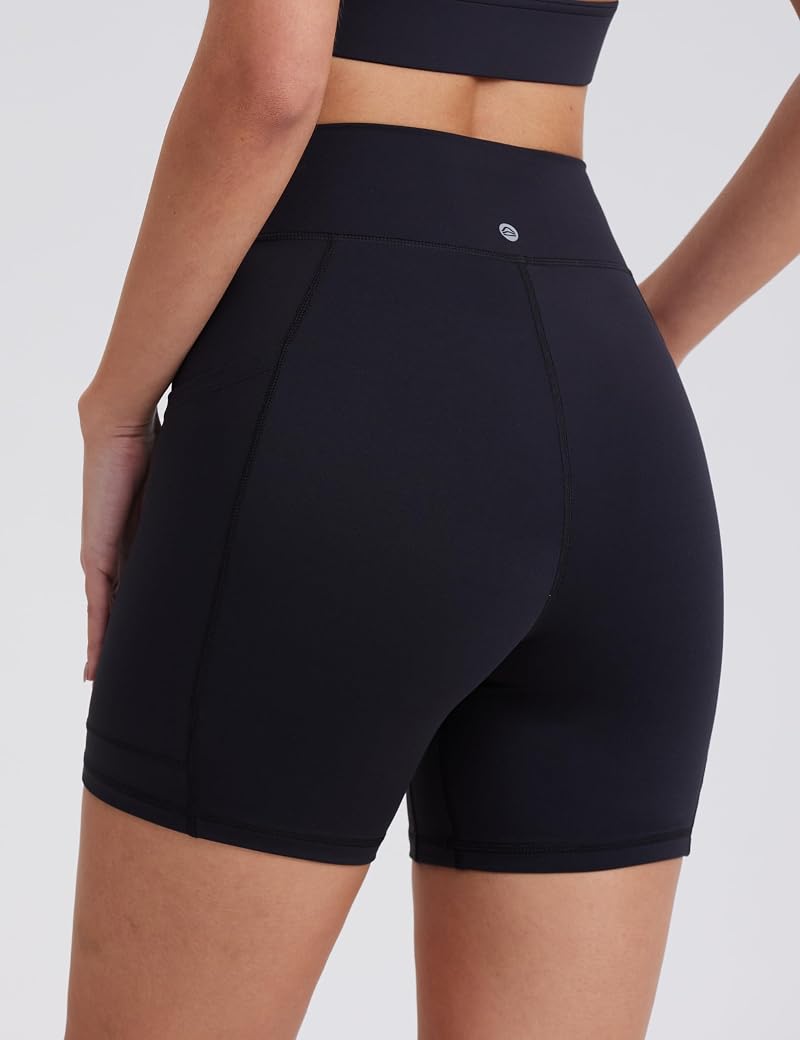 EnerBloom Women’s Biker Shorts with Pockets, 6" Inseam – High Waist, No Front Seam