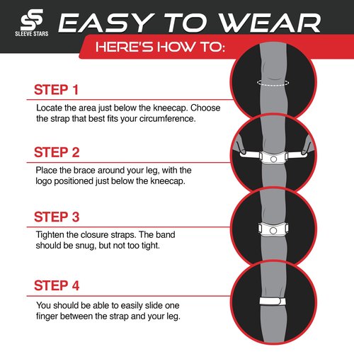 Sleeve Stars Swedish Brand Patellar Tendon Support Strap for Women & Men Effective Osgood Schlatter Knee Brace Youth & Kids Knee Brace with 3 Adjustable Length fits 7"-15" (Single/Black/Kids)