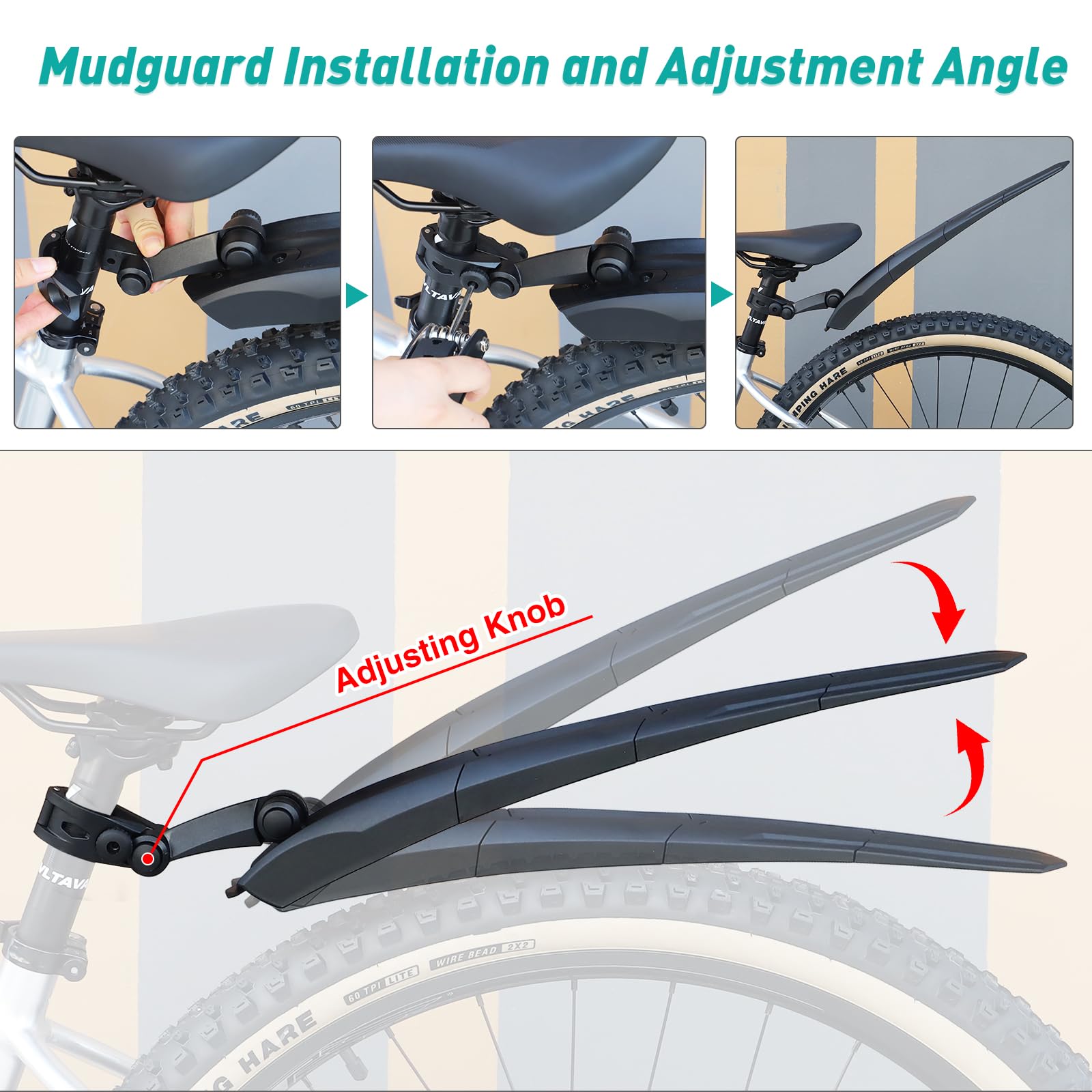 WEEROCK Rear Bike Fender Adjustable Bicycle Mudguard for 24 26 28 Inch Bicycle, Mountain Bike,MTB, 700C Road Bike