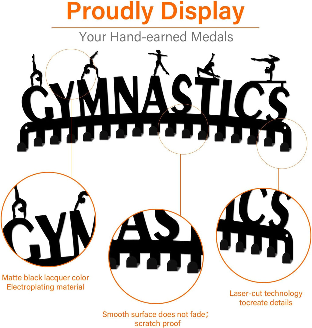 SUPERDANT Women's Gymnastics Sports Medal Holder Display Hanger Metal Wall Mount with 17 Hooks for 60+ Hanging Display Competition Holder Wall Hanging Rack Gifts for Athletes 15.75x6in