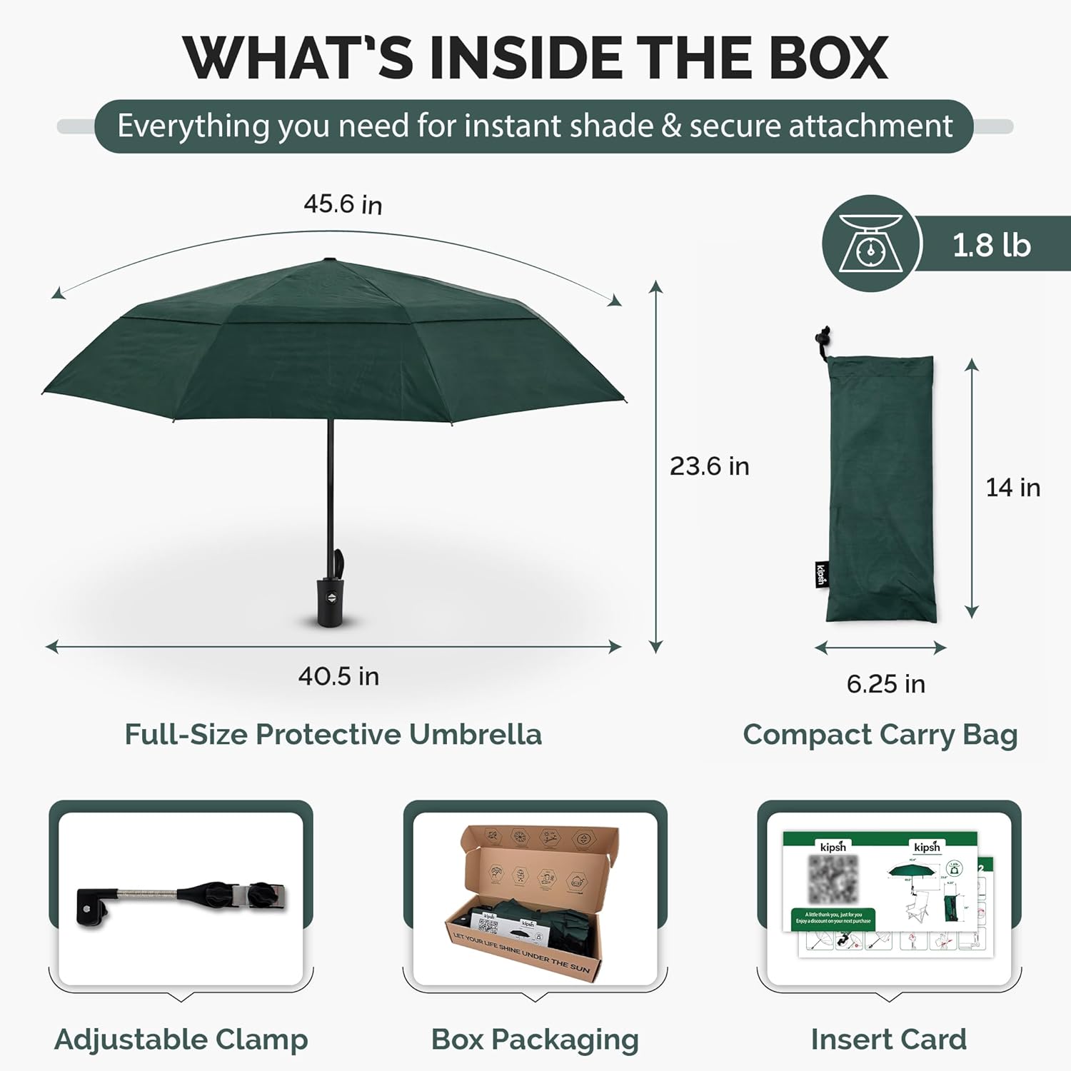 Universal Adjustable Clamp Beach Chair Umbrella by [Brand Name] - Lightweight Portable Sunshade for Stroller, Pool, Camp, Bleachers (Dark Green)