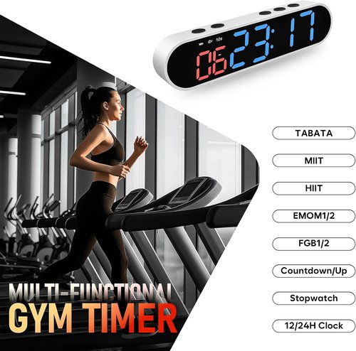 Dienmern Remote Control Gym Clock Wall with Interval Timer, 9 Custom Modes Countdown Timer UP/Stopwatch, Workout Timer for Home Gym/Garage/Boxing/Outdoor Sport