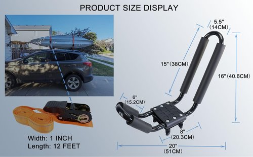 2 Pairs Heavy Duty Kayak Roof Rack J-Bar Carrier Holder - Includes 4 Pcs Ratchet for Canoe, SUV, Cars, Truck, Surf Ski, Tie-Mount on Car Roof Top Crossbar for Trip, Set of 4