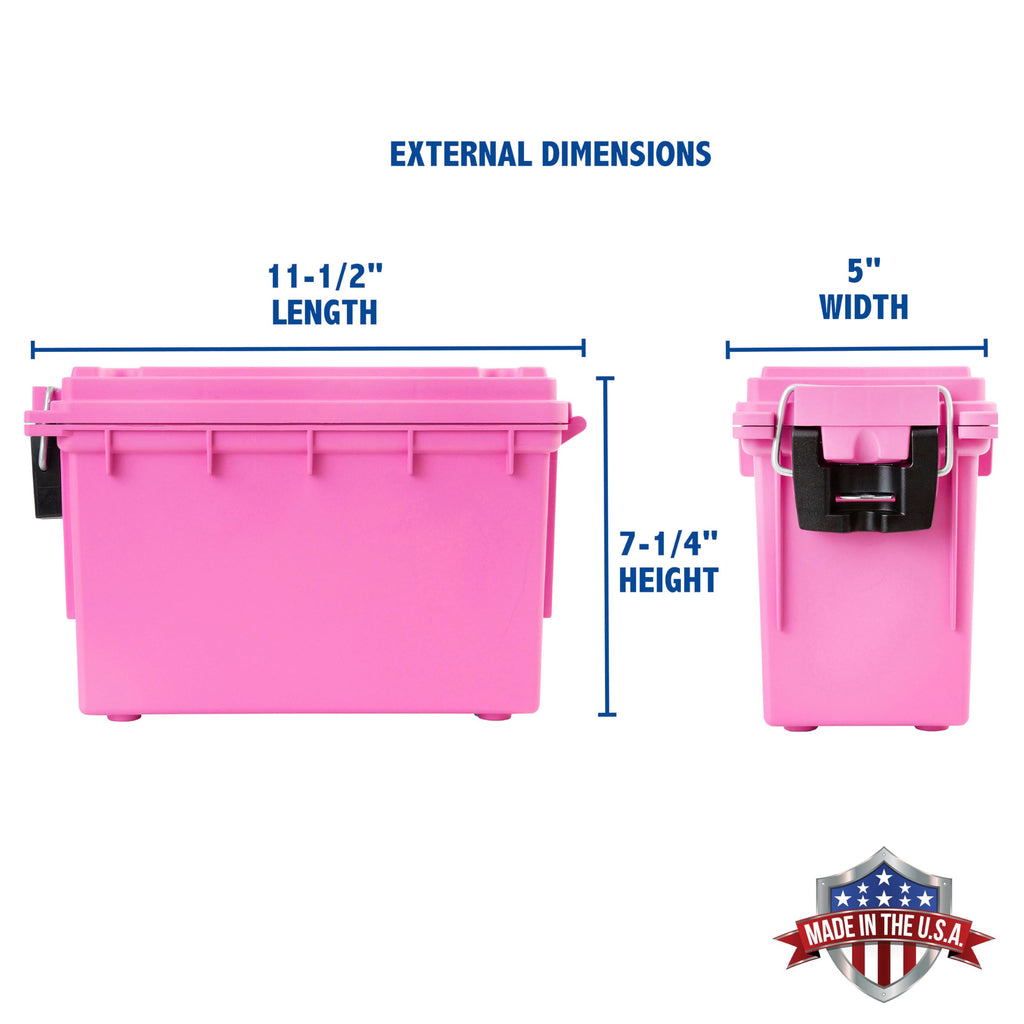 Sheffield 12631 Ammo Storage Box, Stackable .30 Cal Field Boxes, Water and Dust Resistant, Lockable Storage Box with Handle, Secures Hunting Gear, Supplies, and Bullets, Made in USA, Pink, 1-Pack