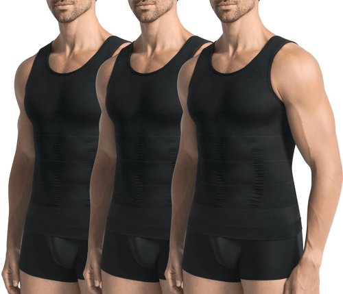 JESIDO 3 Pack Compression Shirt Men Slimming Body Shaper Tummy Control Vest Workout Tank Top Shapewear