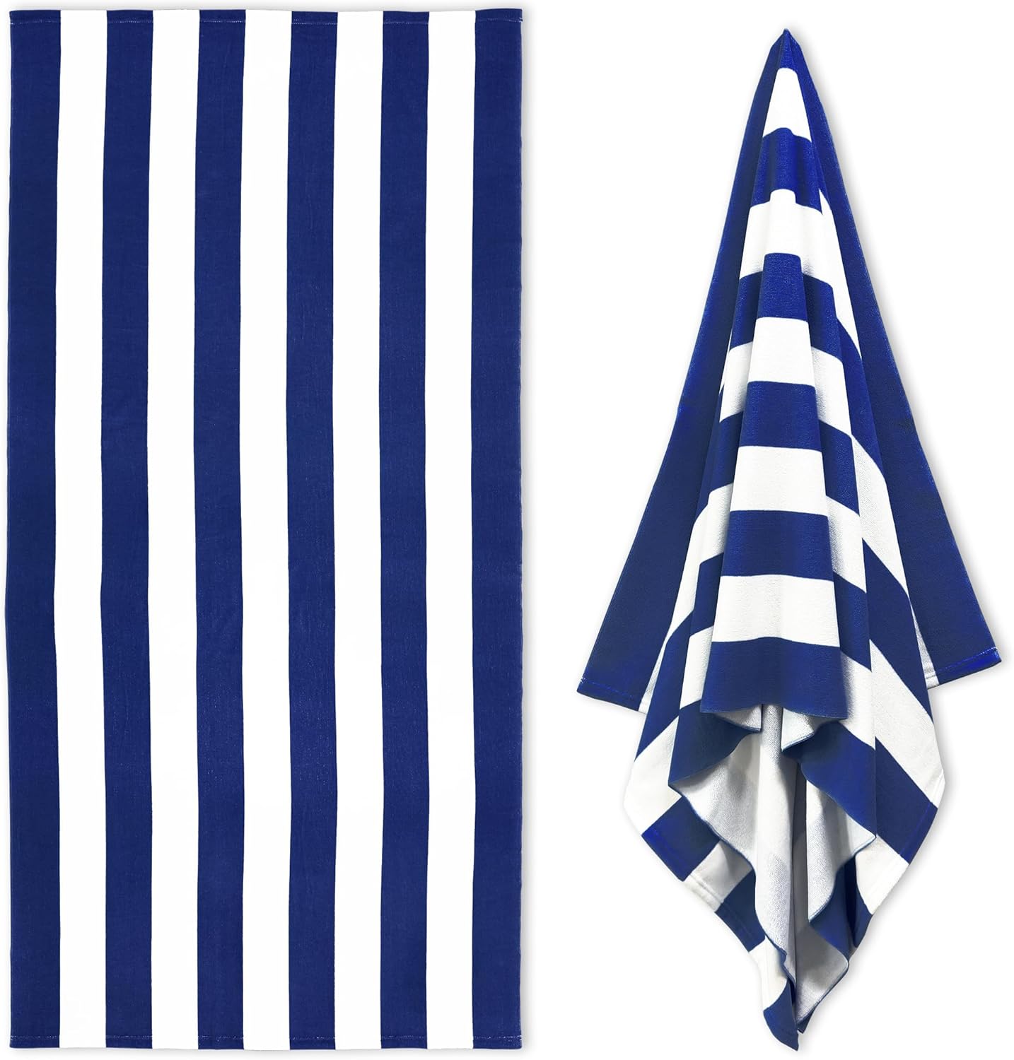 Regine Switzerland Large Oversized Beach Towel - 35 x 70 Inch Navy Striped Quick-Dry Microfiber