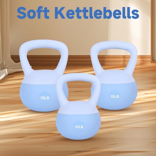 Leikefitness Soft Kettlebells,Sand Filled Weights for Women and Men,Color Coded Anti Slip Soft Kettlebells,Home workout (BLUE, 15 LB)