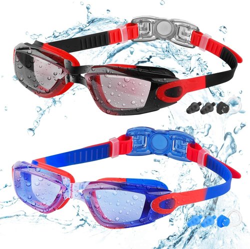 COOLOO Kids Swim Goggles - 2 Pack of Comfortable, Adjustable Goggles for Ages 4-16