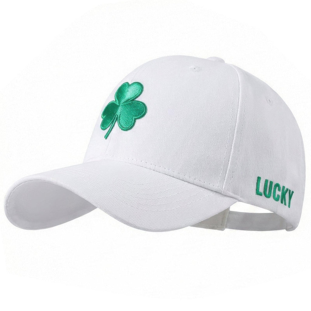 St Patricks Day Shamrock Baseball Cap Embroidered Clover Hat,Adjustable Irish Trucker Hat St. Patrick's Day Caps for Men Womenn,White