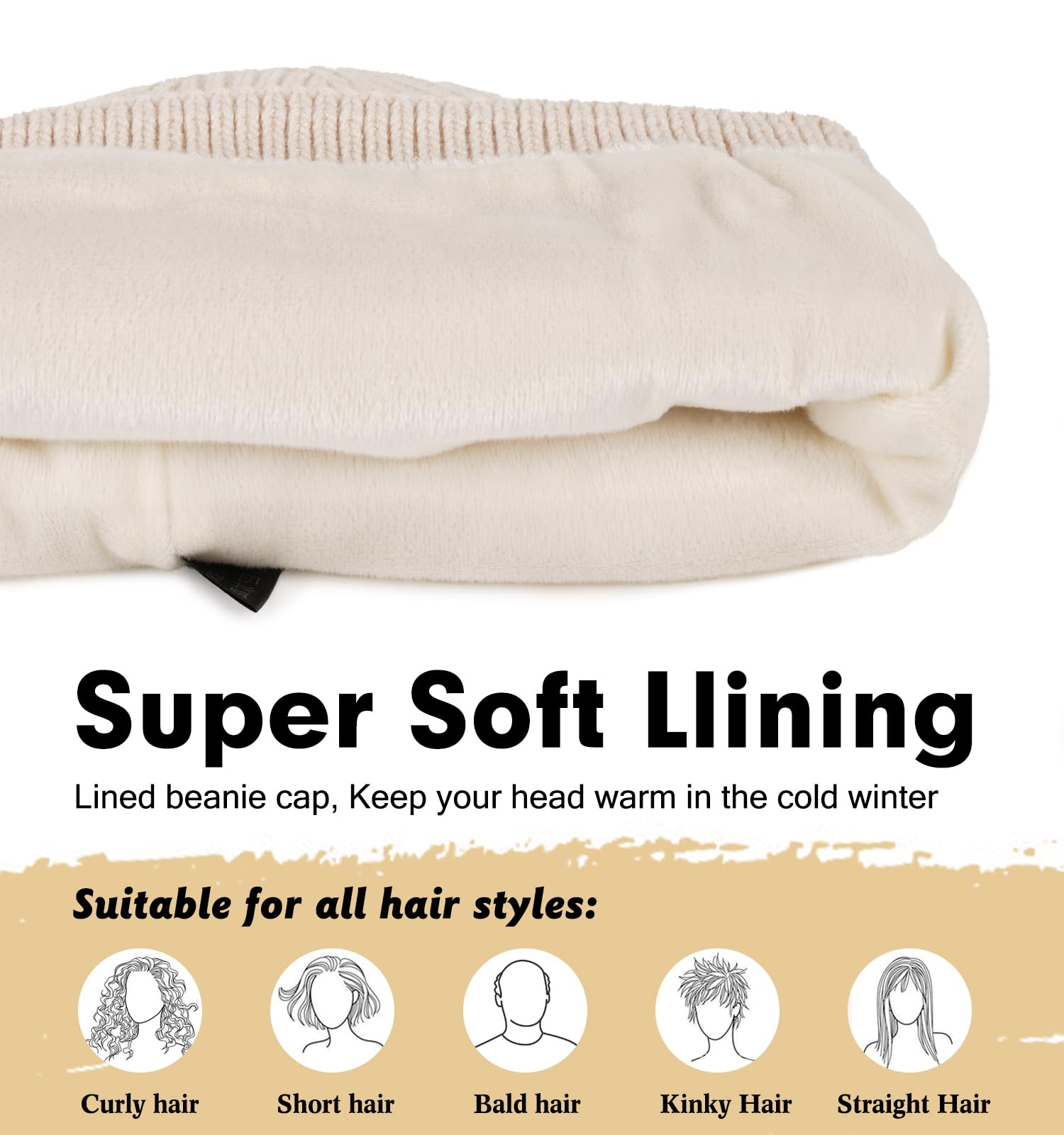 Wmcaps Winter Beanie for Men Women, Fleece Lined Beanie Soft Warm Knit Hat Ski Stocking Cuffed Cap (Cream White)