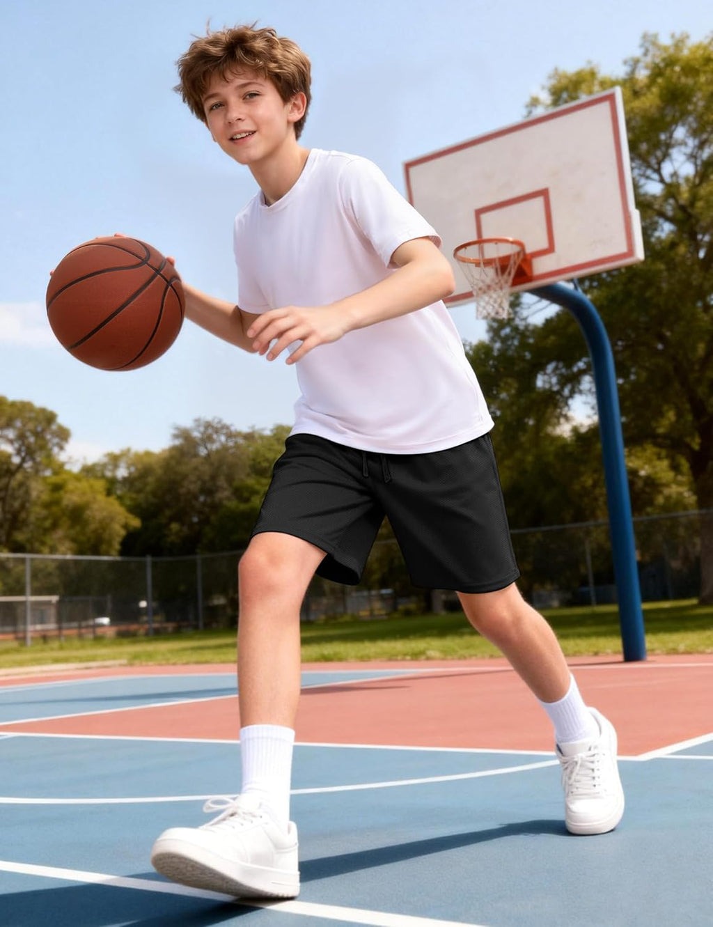 Auranso Boys Athletic Shorts - Quick-Dry Mesh Basketball & Soccer Shorts with Pockets | Youth Sizes