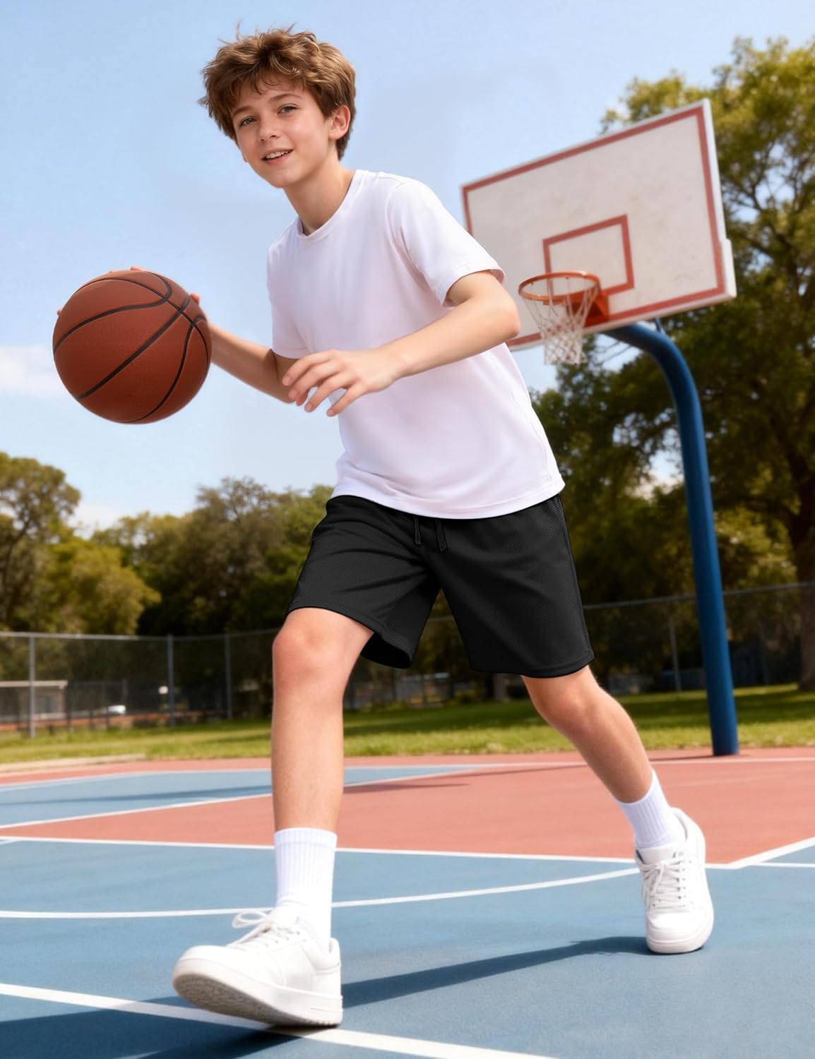 Auranso Boys Athletic Shorts - Quick-Dry Mesh Basketball & Soccer Shorts with Pockets | Youth Sizes