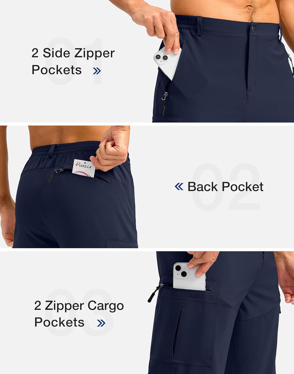 Pudolla Men's Hiking Cargo Shorts 9"/7"/11" Lightweight Outdoor Shorts for Men Trip Golf Camping Casual with 5 Zipper Pockets