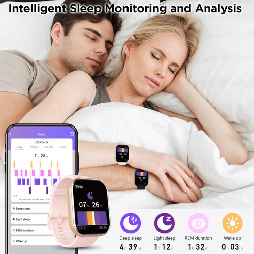 BENIO Smart Watch (Answer/Make Call), Voice Calls, 2.02" Fitness Tracker with 24/7 Heart Rate, SpO2, Sleep Tracker, 100 Sports Modes Activity Trackers, IP67 Waterproof Step Calorie Counter (Rose Gold)