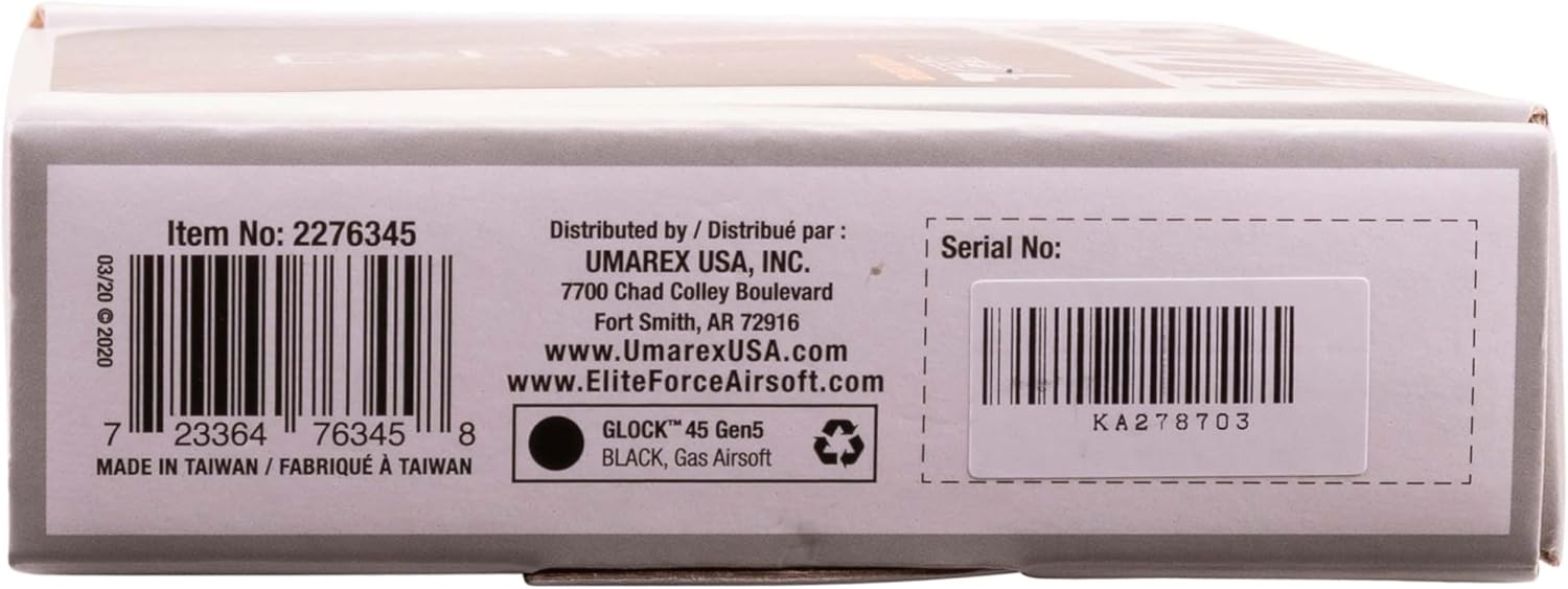 Umarex Elite Force Glock 45 GBB Airsoft Gun - Realistic Blowback Action, Black Finish