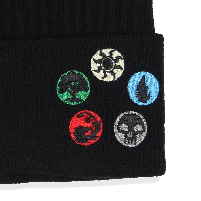 Magic: The Gathering Mana Token Knit Beanie—Unisex Cuffed Hat, Black