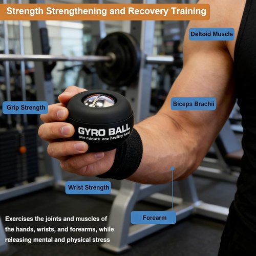EXBEPE All-Metal Torque Gyro Ball,Weighted Power Hand Wrist Forearm Trainer and Strengthener for Exercise Joint and Muscle with Ball Bag