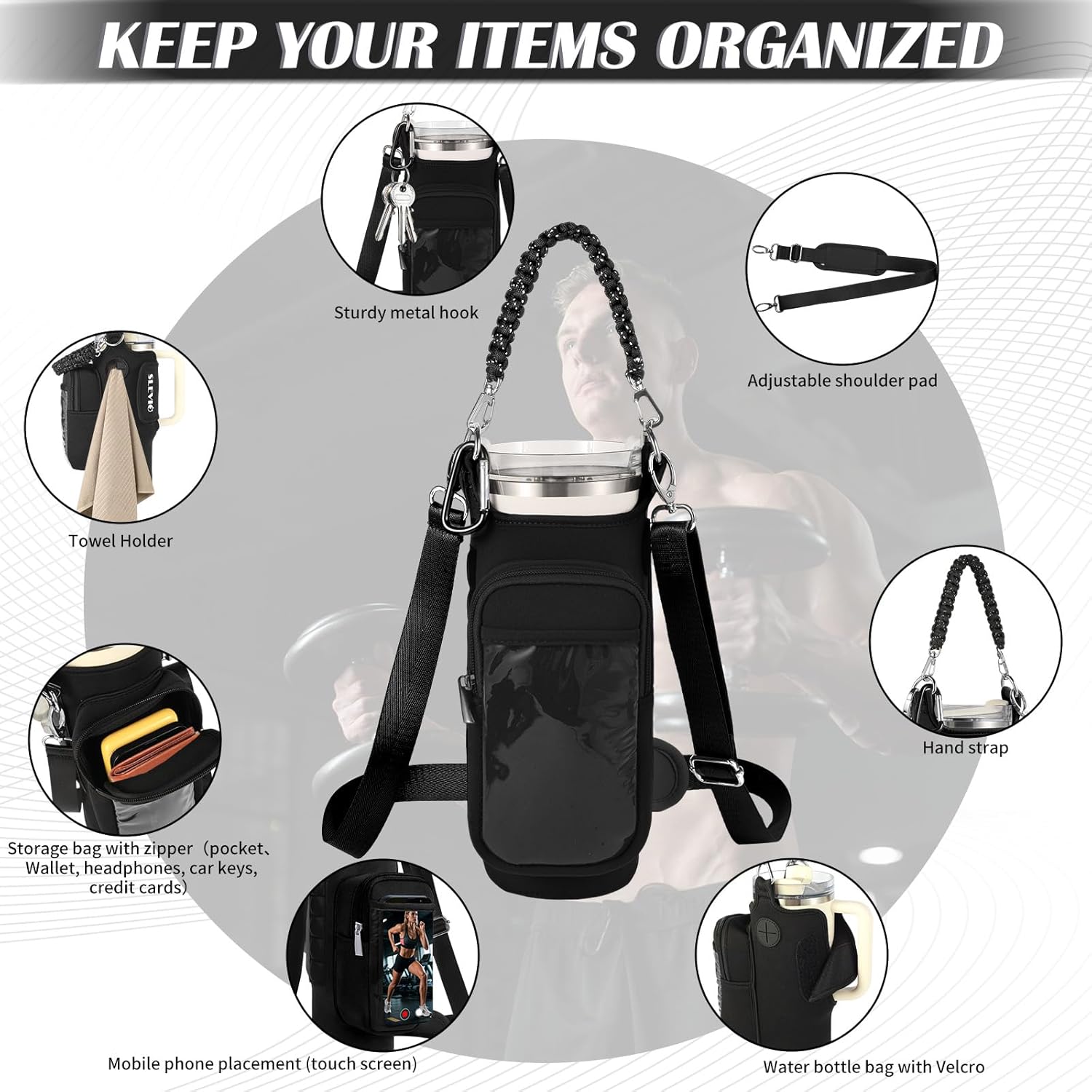 Skiennix Magnetic Gym Bag - Water Bottle Carrier Holder with Strap for Stanley - Compact Accessory Pouch