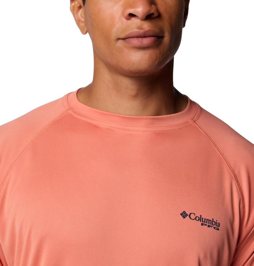Columbia Men's Terminal Tackle Long Sleeve Shirt, Faded Peach/Collegiate Navy Logo, 4X Big