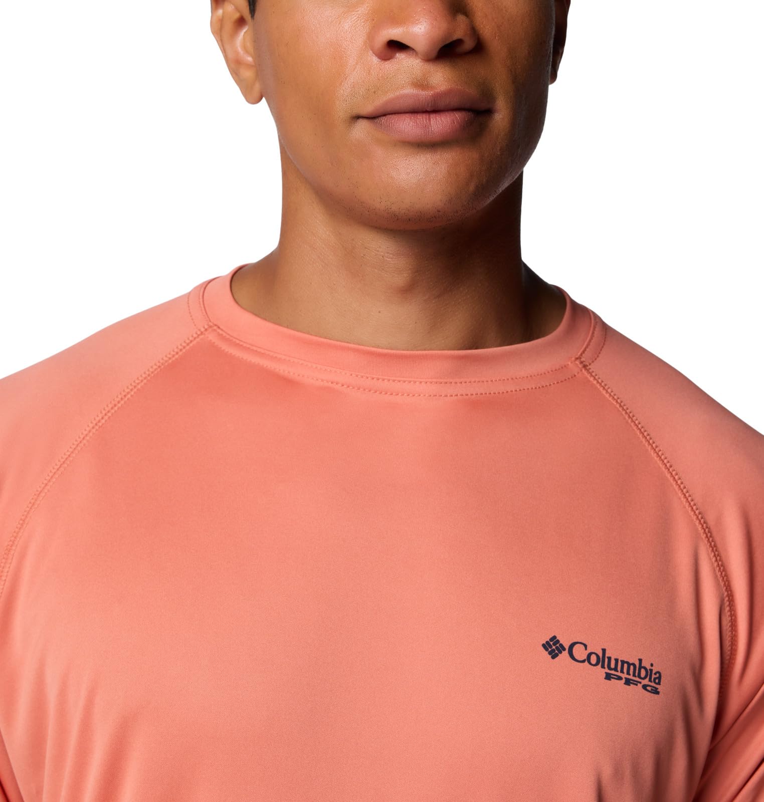 Columbia Men's Terminal Tackle Long Sleeve Shirt, Faded Peach/Collegiate Navy Logo, 4X Big