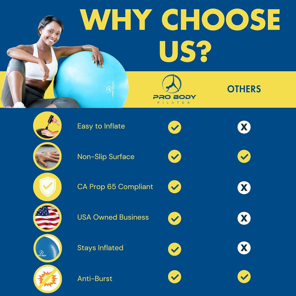 ProBody Pilates Yoga Ball - Exercise Balls, Various Sizes, for Stability, Pregnancy, Workout & Physical Therapy