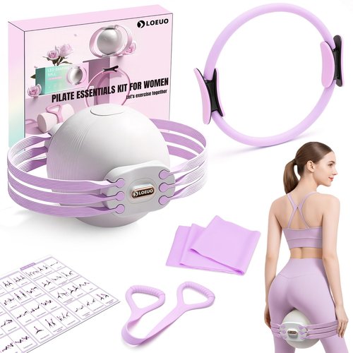 LOEUO at Home Pilates Kit for Women, Pilates Equipment for Home Workouts, Adjustable Resistance Pilates Ball and Ring Set for Exercise
