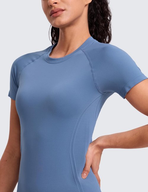 CRZ YOGA Seamless Workout Tops for Women - Breathable Short Sleeve Athletic Tees | Hip Length Gym & Yoga Shirts
