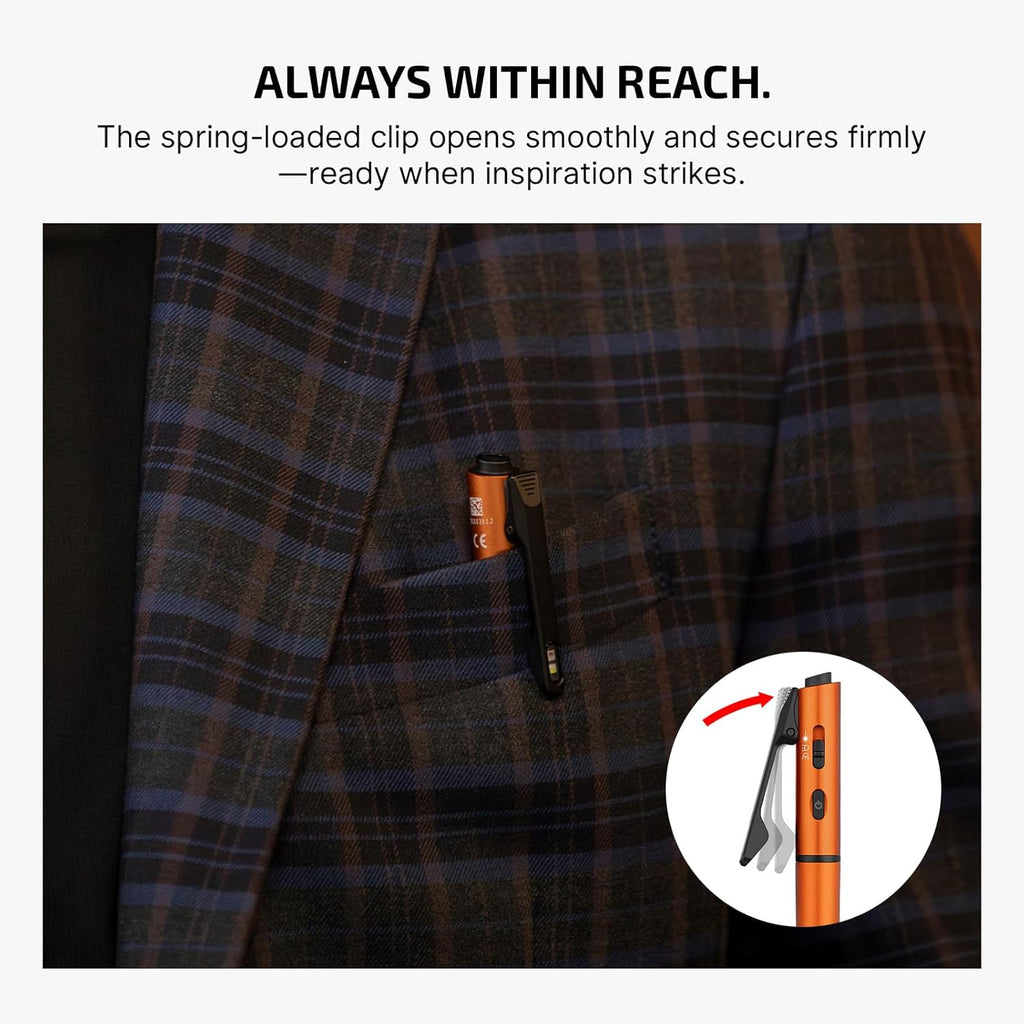 OLIGHT O'Pen 3 EDC Pen Light - 120 Lumens USB-C Rechargeable LED Flashlight | Green, Red & White Beam - Orange