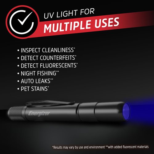Energizer UV Flashlight Pen Light, LED Handheld Blacklight Flashlight, UV + White LED, Detector for Dog Pet Urine Stains, Bed Bugs and Scorpions (Batteries Included)