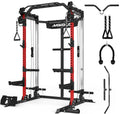 Mikolo Power Cage, 2000LB Power Rack with Independent Dual Pulley System, Multi-Function Home Gym Workout Machine for Cable Crossover (Red)