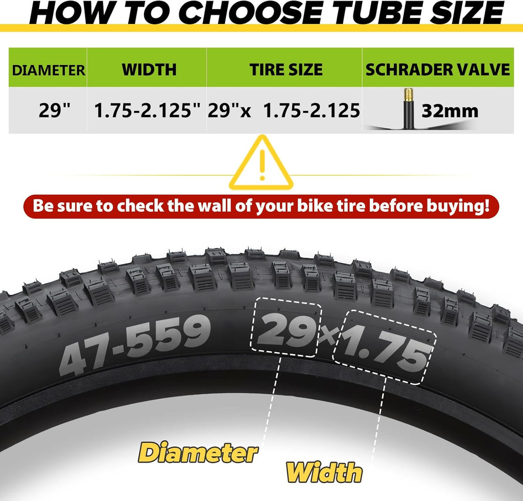 Reliable Bicycle Tube by [Brand Name] - 12" to 29" Sizes with 32mm AV Schrader Valve & 2 Tire Levers