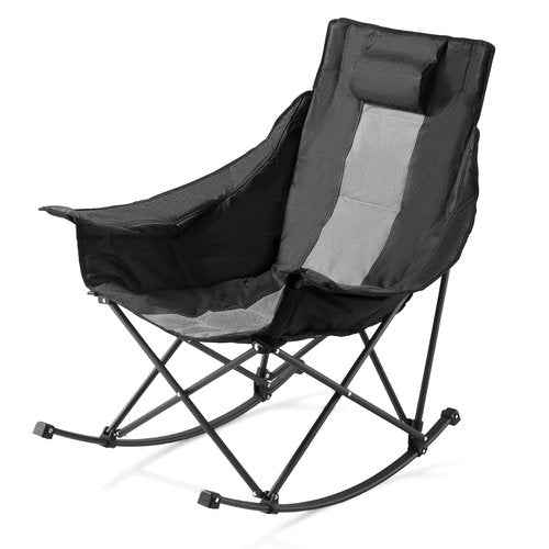 VEVOR Rocking Camping Chair, Portable Folding Rocker, Heavy-Duty Lawn Chair Recliner with Pocket, Supports 225lbs, Fully Padded Camp Chairs for Outdoor Patio Backyard Porch Garden