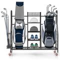 GYMAX Golf Bag Organizer, Golf Storage Garage Organizer with Lockable Wheels & Golf Club Side Rack, Extra Large Golfing Equipment Rack for Golf Accessories Garage Organizer (2 Compartment)