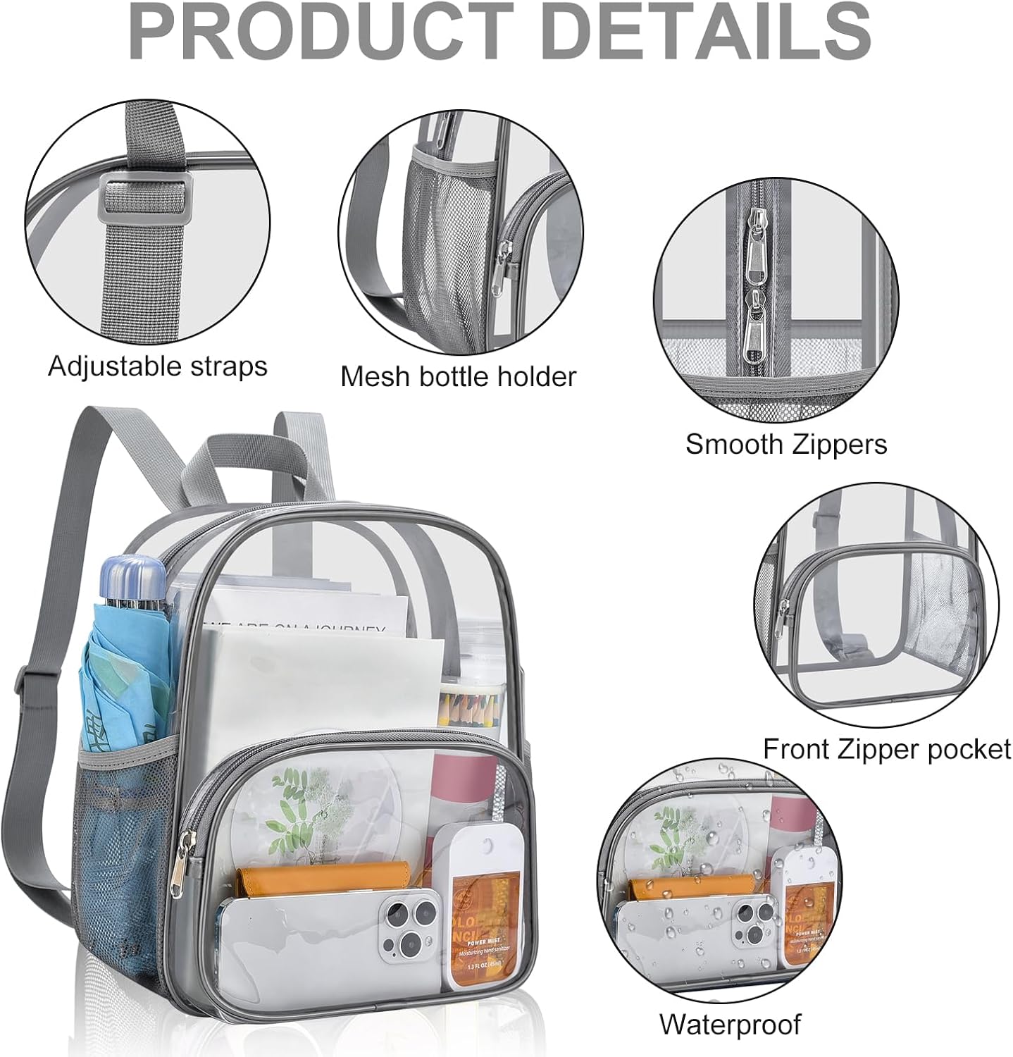 USPECLARE Clear Backpack - Stadium-Approved Small Backpack 11.5"x9.5"x6" for Concerts & Travel