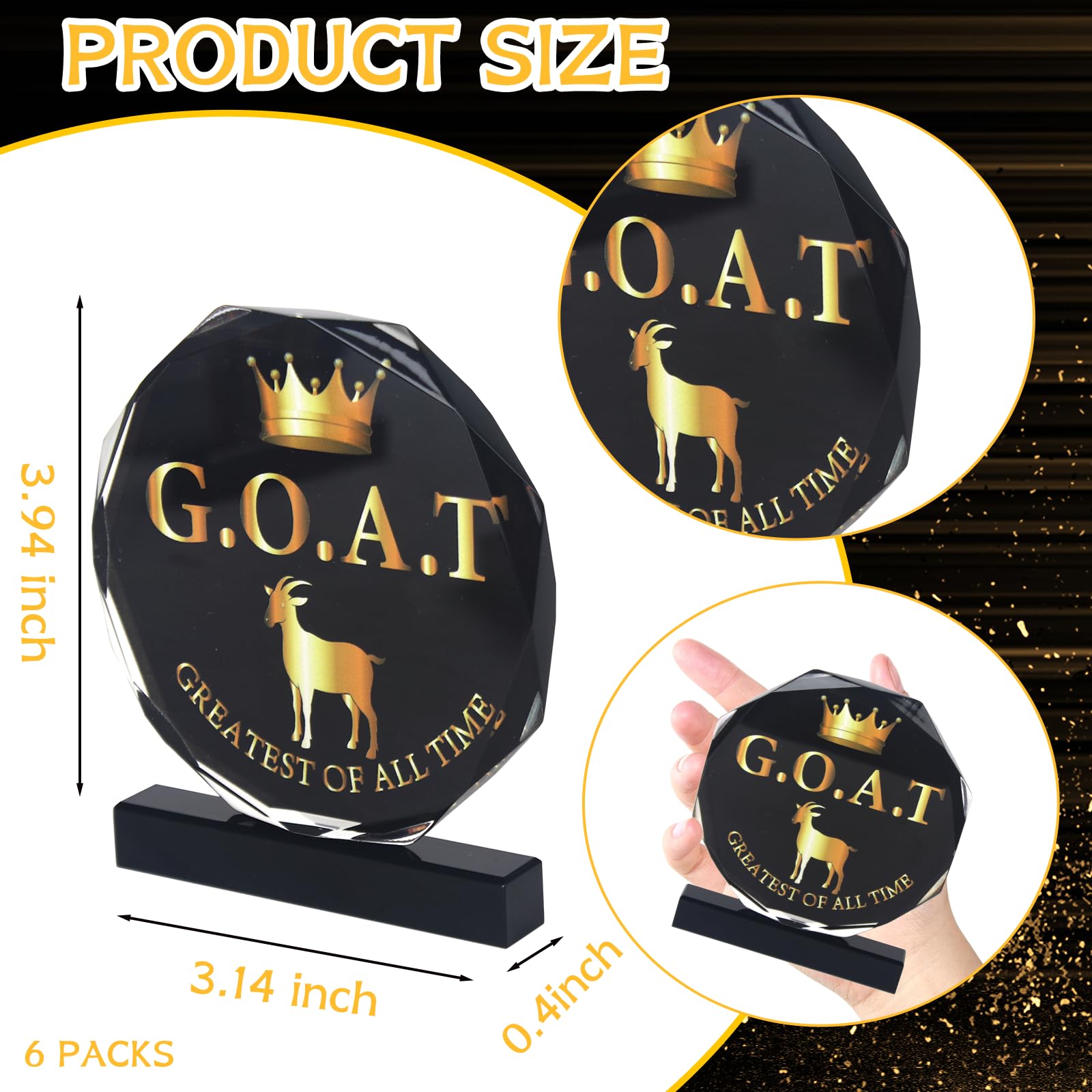 6 Pcs Goat Trophy Award Acrylic Award Greatest of All Time Funny Trophy Award Appreciation Gift for Boss, Coworker, Friend League Champion Award Winner Sports Award Appreciation Recognition Gift