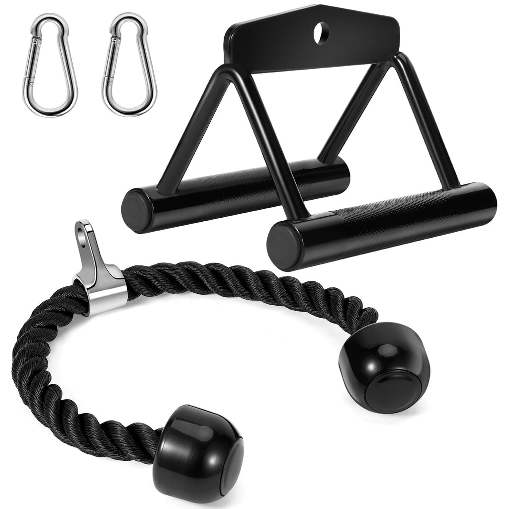 Turakun Cable Machine Attachments Set: 2 Pack LAT Pulldown Attachments Bar for Home Gym Accessories Tricep Rope Double D Handles