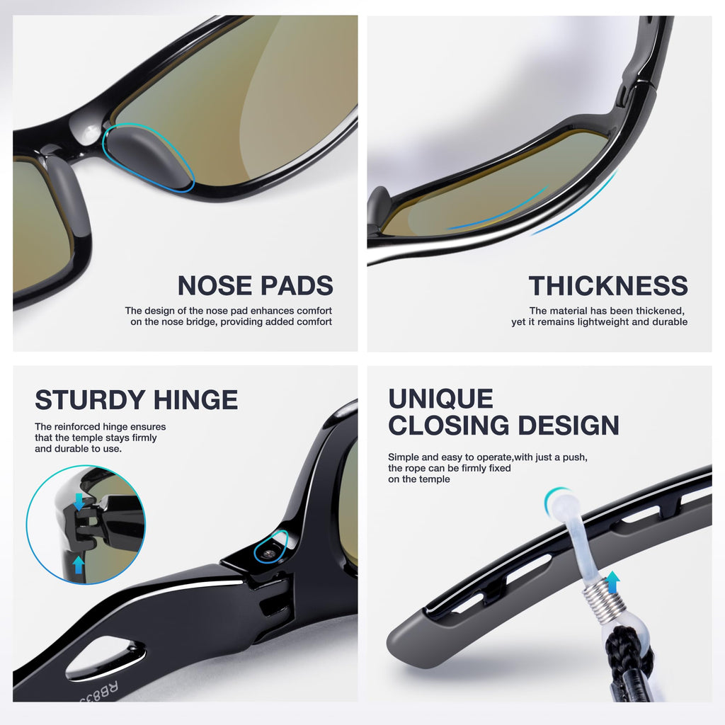 RIVBOS Polarized Sports Sunglasses Driving Sun Glasses Shades for Men Women Cycling Baseball Running RB833-black Rainbow Lens