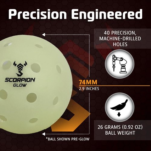 SCORPION 3 Pack Glow in the Dark Pickleball Balls, Clear Glow - True Flight Outdoor Pickleballs - Bright Sports Balls for Pickleball at Night - Consistent Bounce, 40 Holes for Precision, 26 Grams