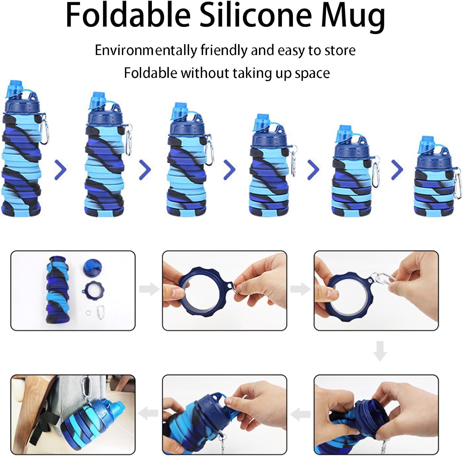 Skiennix Collapsible Water Bottle - Portable 500ml Silicone Travel Bottle with Mountaineering Buckle