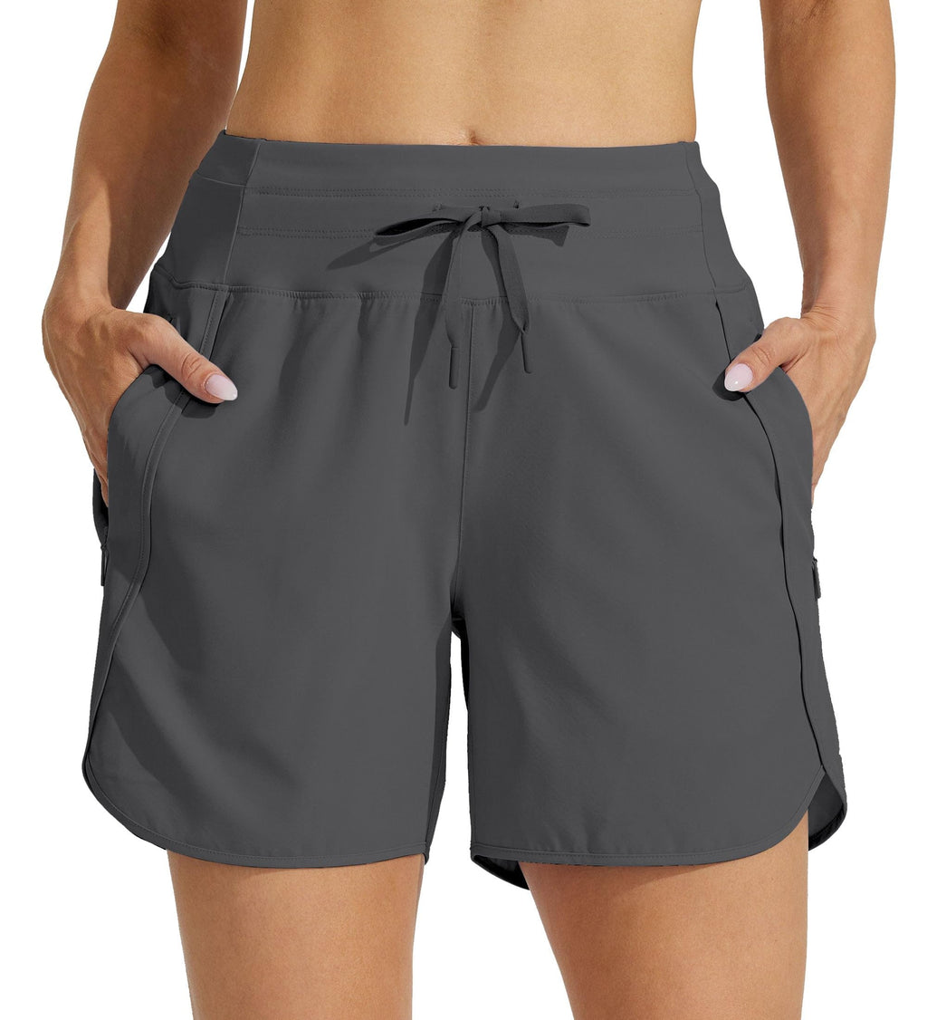 Willit Women's Athletic Running Shorts 5" Quick Dry Workout Hiking High Waisted Active Gym Exercise Zipper Pocket Dark Grey L