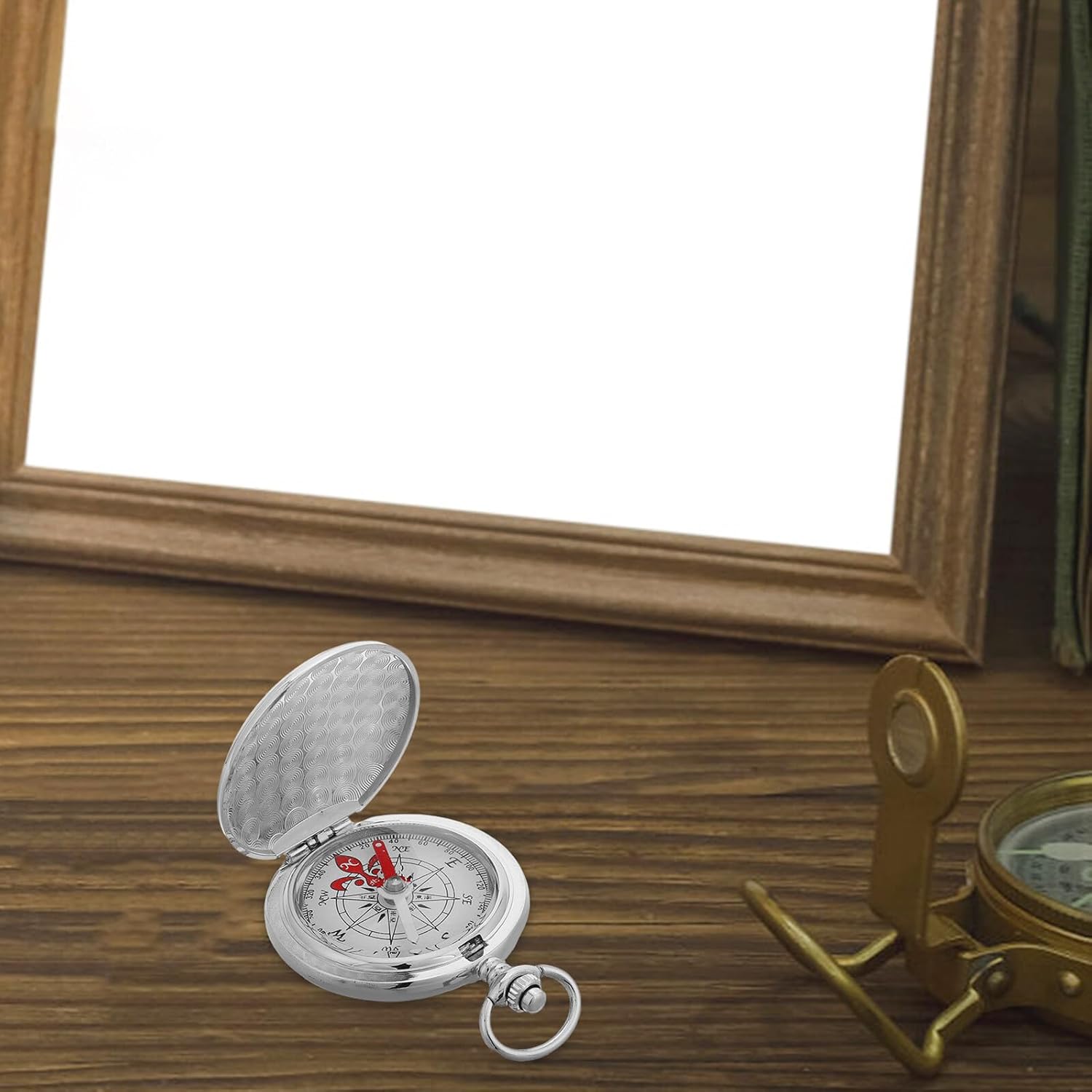 Skiennix Luminous Pocket Watch Compass - Vintage Flip Cover for Outdoor Navigation | Silver Zinc Alloy