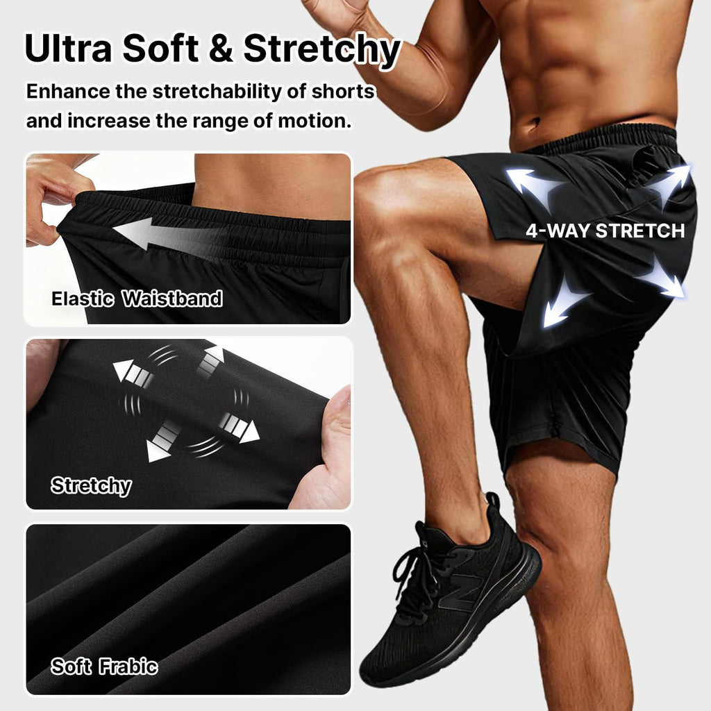 Skiennix Men's Running Shorts - Lightweight Quick-Dry Athletic Gym Shorts with Zipper Pockets