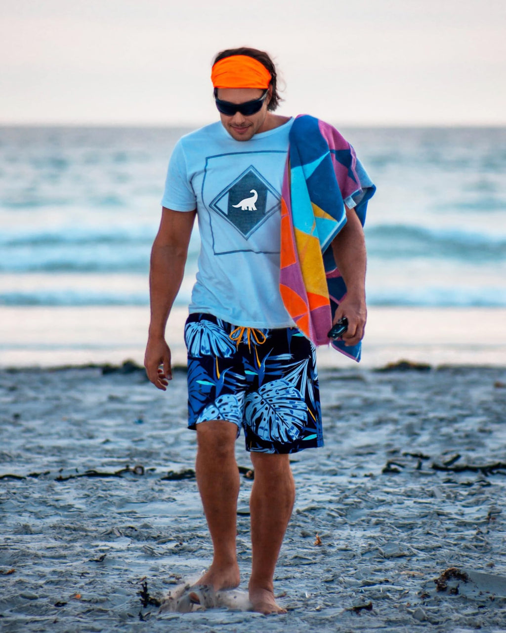 SURF CUZ Mens Swim Trunks with Compression Liner Quick Dry Swim Shorts 7" Swimming Trunks Stretch Bathing Suit Zipper Pockets,Surf Palms,L