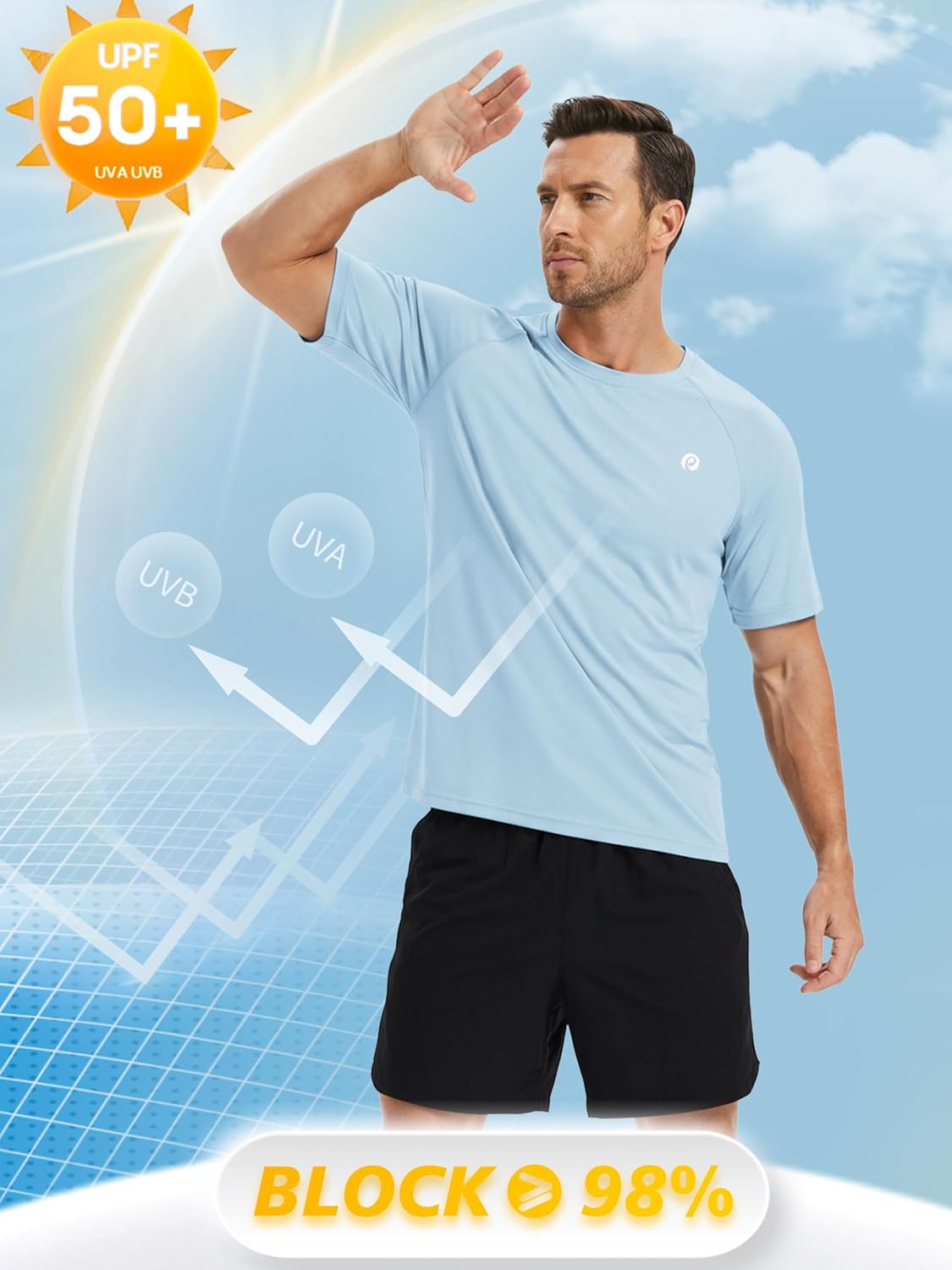 PINSPARK Men's Workout Shirt - UPF 50+ Quick-Dry Athletic Tee for Running & Swimming | Short Sleeve