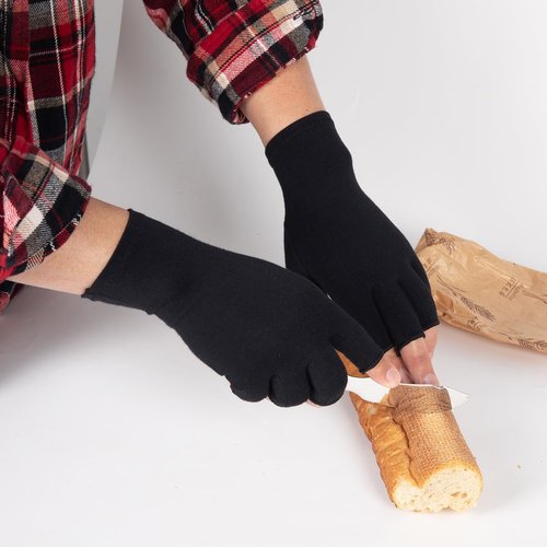 HENOTIC 2 Pairs Arthritis Compression Gloves for Women Men, Fingerless Breathable & Moisture Wicking Compression Gloves for Relieving Carpal Tunnel Aches, Rheumatoid Pains, Joint Swell Black M
